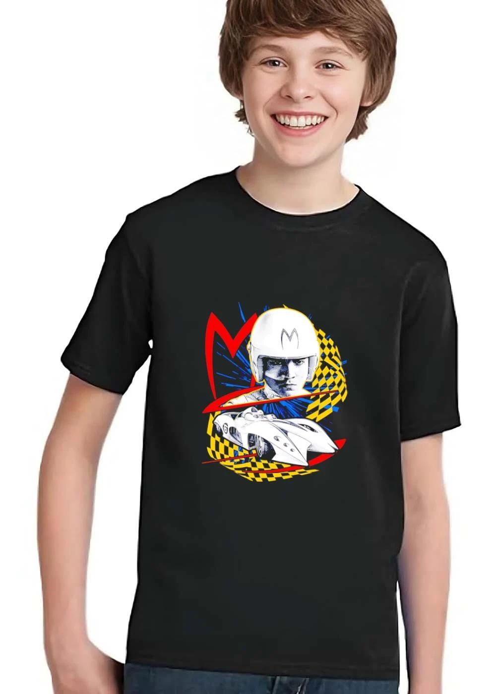 Speed Racer Driver Helmet Mach 5 Race Car Red M Logo Yellow Checkered Flag Halftone shirt