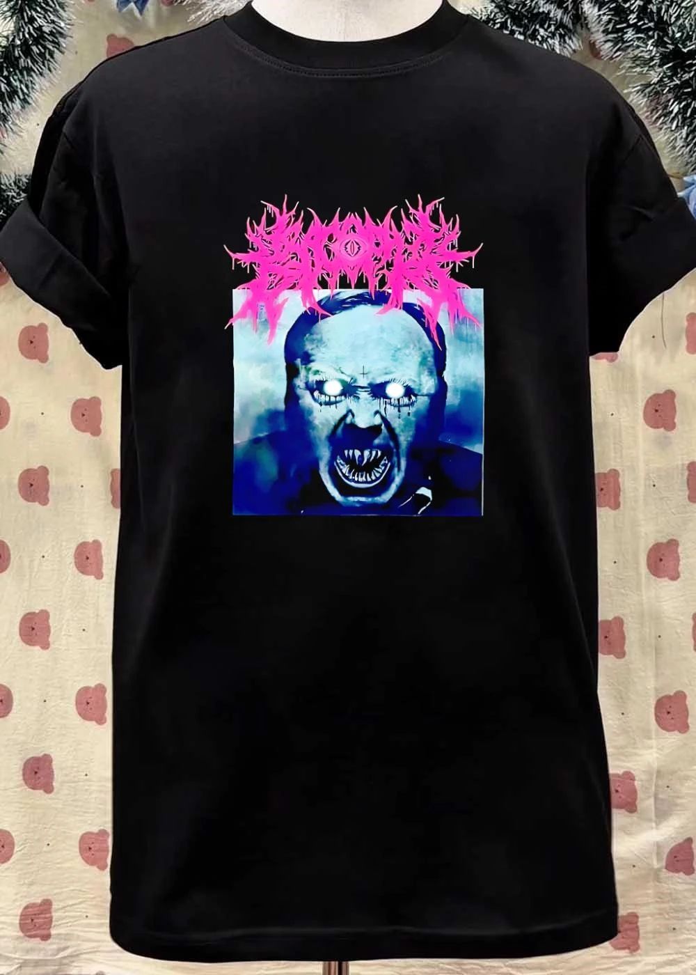 Goth Style Horror Apparel Demon Face With Glowing Eyes Metal Band T-Shirt