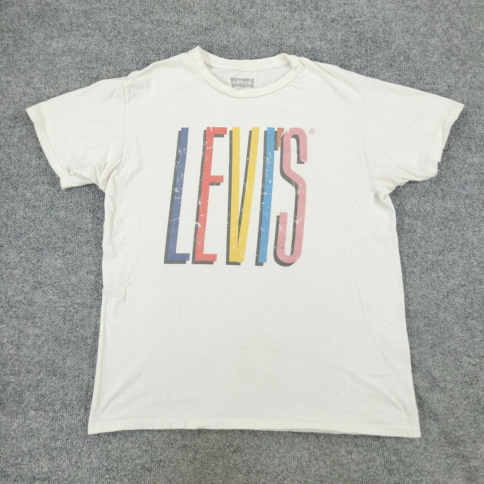 Levi's Shirt Men's Large White Graphic Tee Crew Neck Short Sleeve Pullover Adult