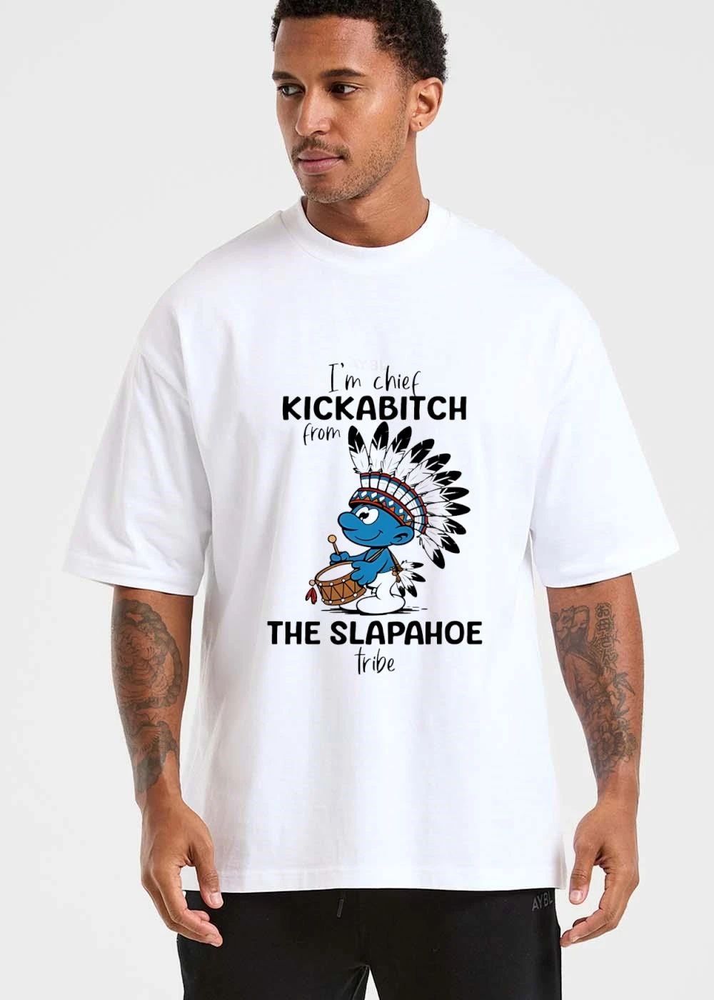 Im Chief Kickabitch From The Slapahoe Tribe Cartoon Smurf Native American Headdress Drum shirt