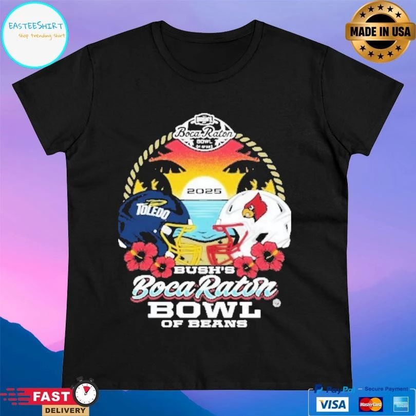 Toledo Rocket Vs Louisville Cardinals 2025 Boca Raton Bowl Of Beans Helmet T-shirts