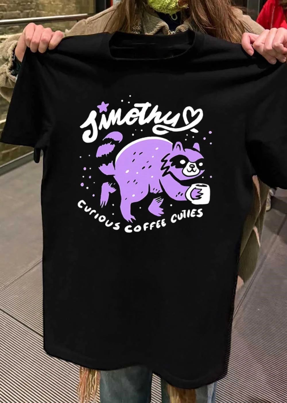Curious Coffee Cuties Sinothy Raccoon Drinking Cup Shirt