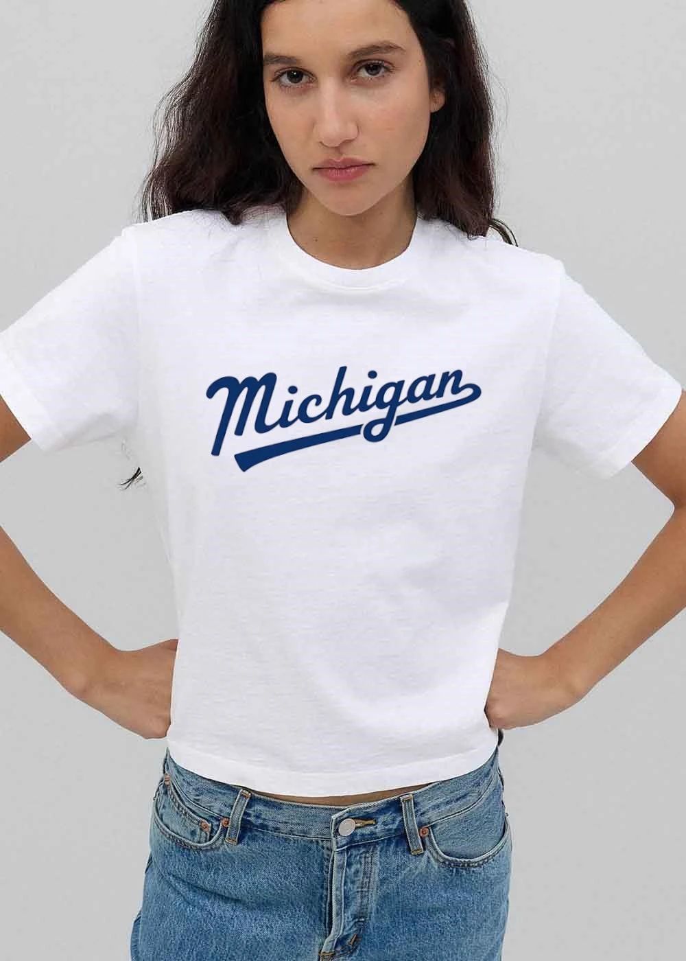 Michigan NCAA Cursive Script Typography Baseball shirt