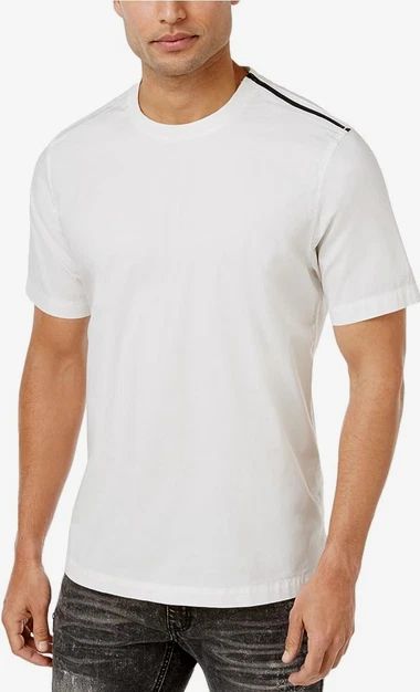 I-N-C Men's Zip-Shoulder Basic T-Shirt Cotton White Pure size M