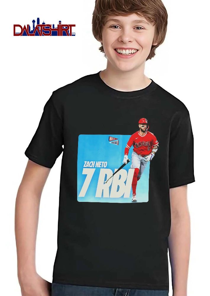 Los Angeles Angels MLB Zach Neto 7 Rbi Running Player Bat Light Blue Background shirt