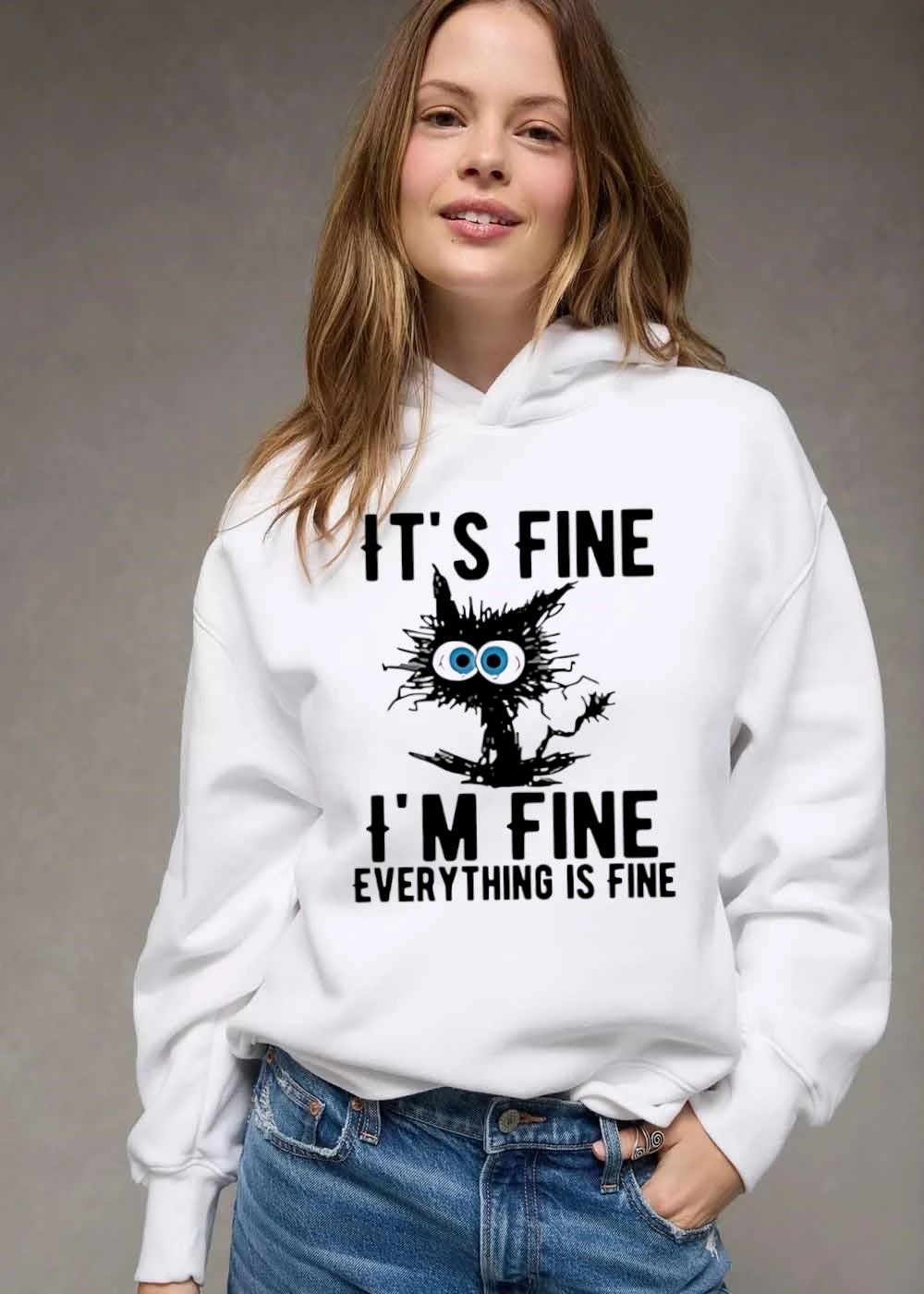 Its Fine Im Everything Is Cartoon Scruffy Black Cat Big Eyes shirt