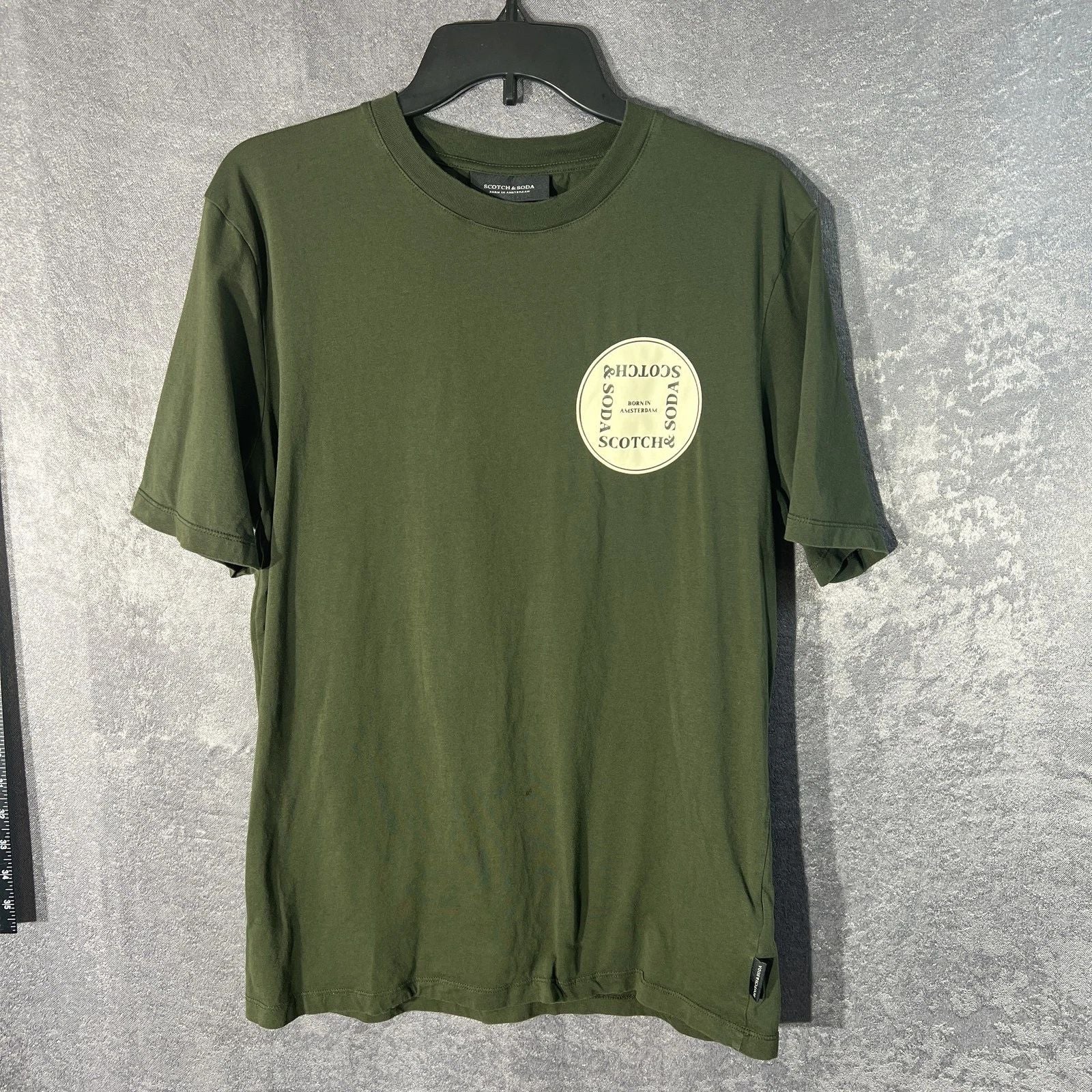 Scotch & Soda Men's Olive Green Organic Cotton Crew Neck Graphic T-Shirt Size M