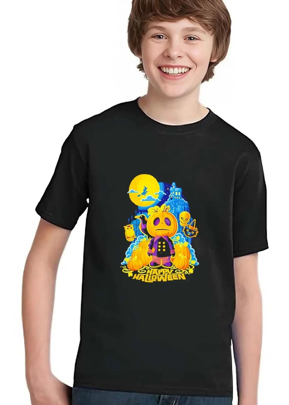 Happy Halloween Cartoon Pumpkin Character Crow Haunted House Moon shirt