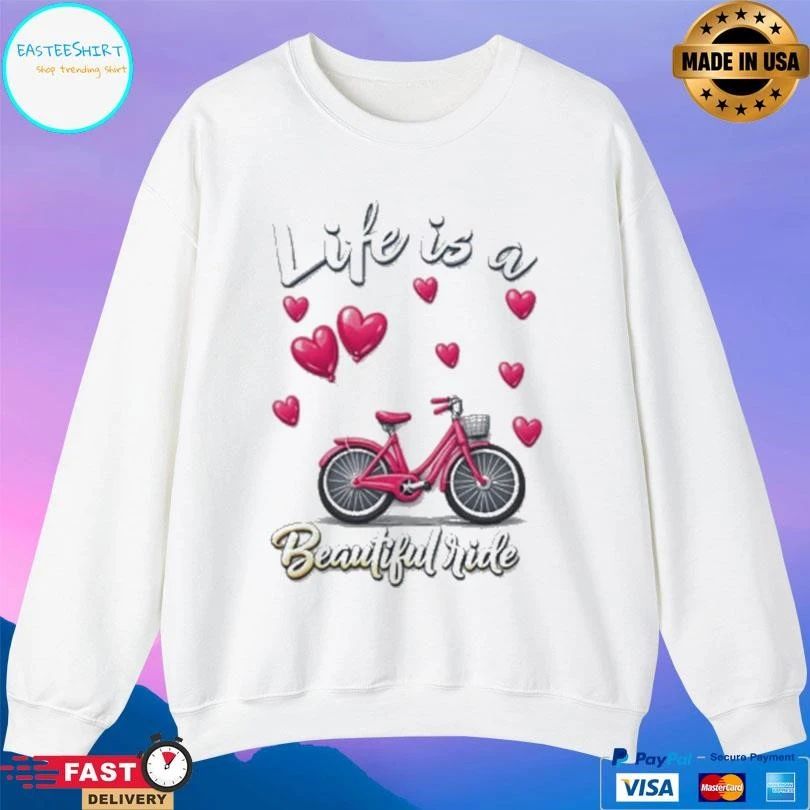 Life Is A Beautiful Ride Pink Bike And Heart Balloons T-shirts
