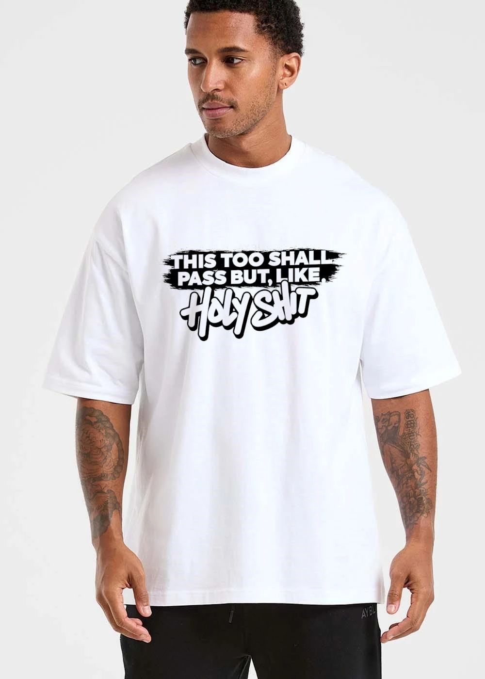 This Too Shall Pass But Like Holy Shit Black Brushstroke Banner Graffiti Script shirt