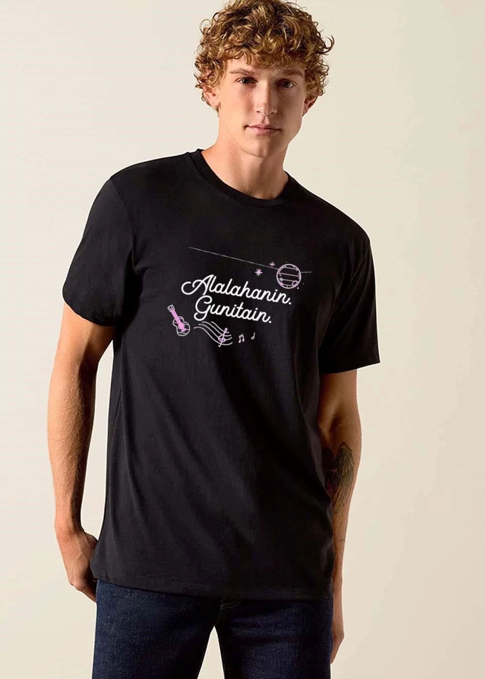 Alalahanin Gunitain Pink Line Art Guitar Music Notes Planet shirt