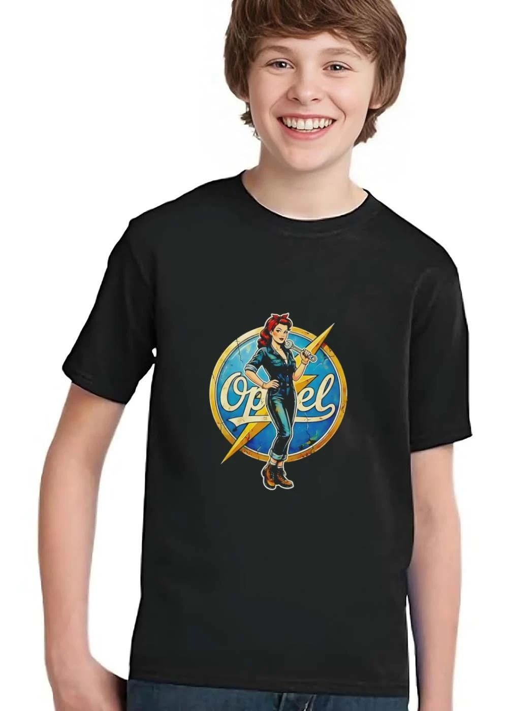 Opel Pinup Mechanic Girl Wrench Distressed Lightning Emblem Vintage shirt