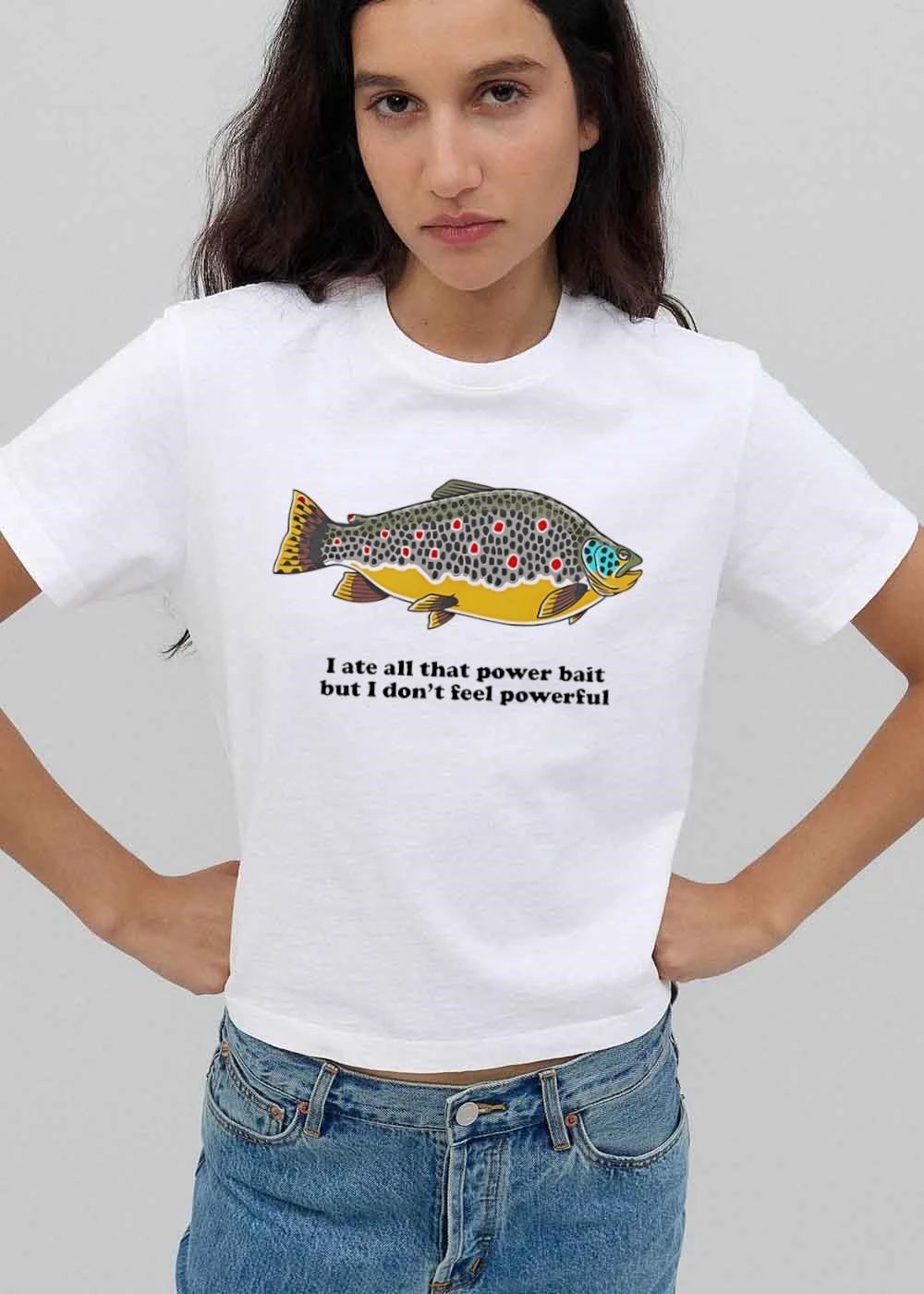 I Ate All That Power Bait But Dont Feel Powerful Chubby Brown Trout Cartoon shirt