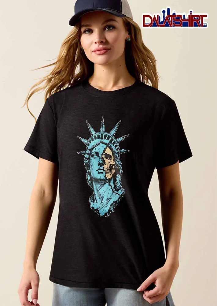Statue Of Liberty Cracked Head Exposing Half Skull Line Art shirt