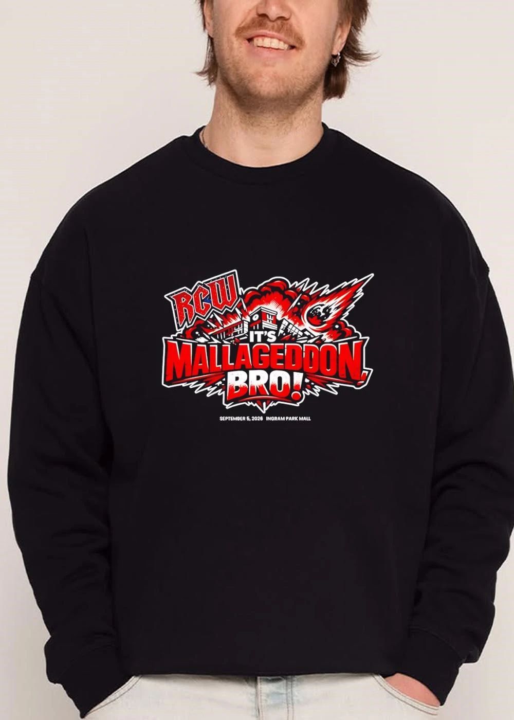 Rcw Its Mallageddon Bro September 5 2026 Ingram Park Mall Flaming Meteor Striking Building Explosion shirt