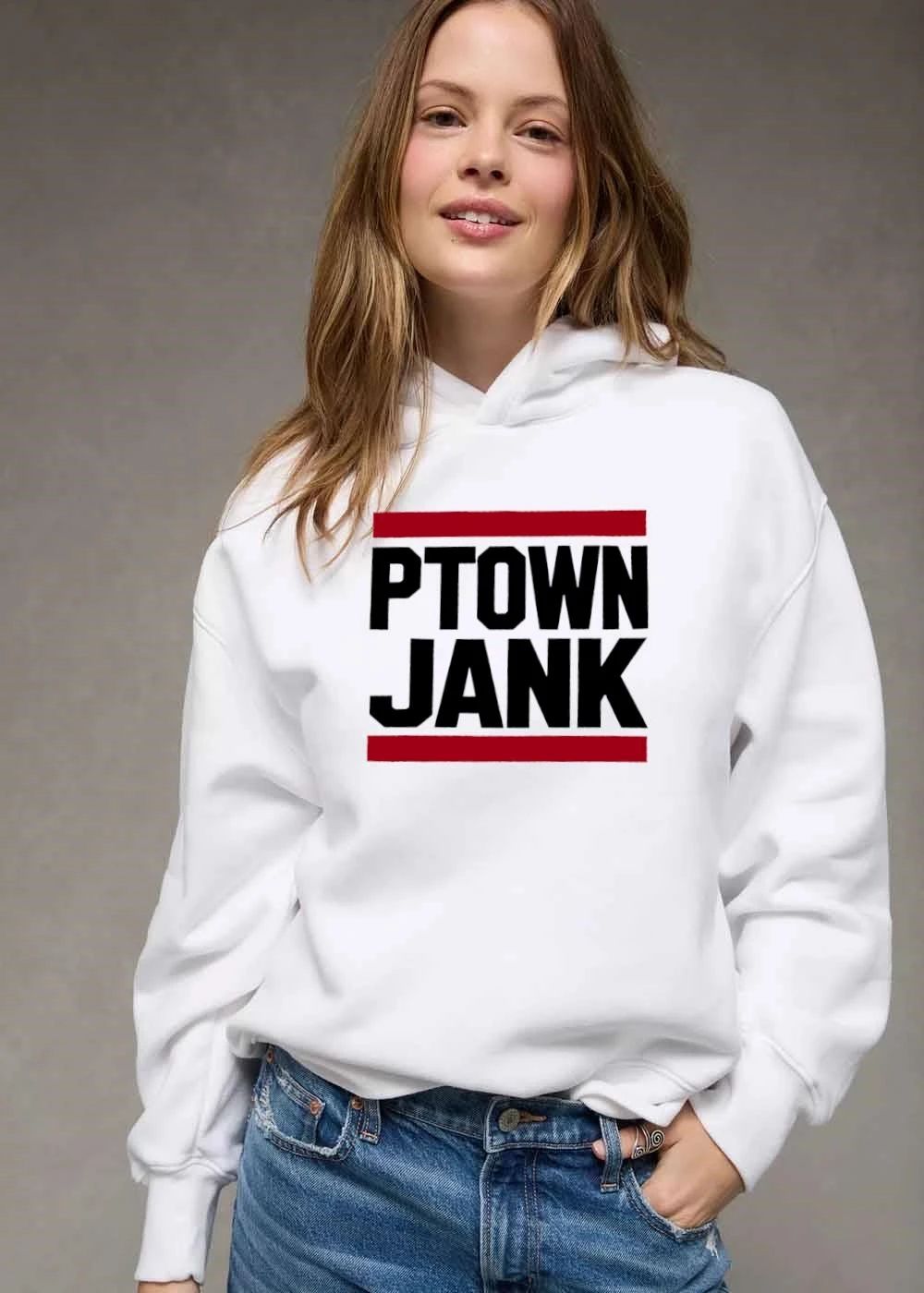 Ptown Jank Stacked Bold Block Lettering Red Horizontal Bars shirt