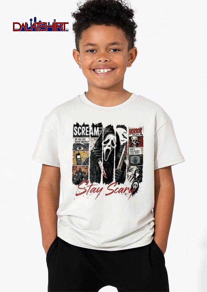 Scream Do You Like Scary Movies Ghostface Holding Bloody Dagger Comic shirt