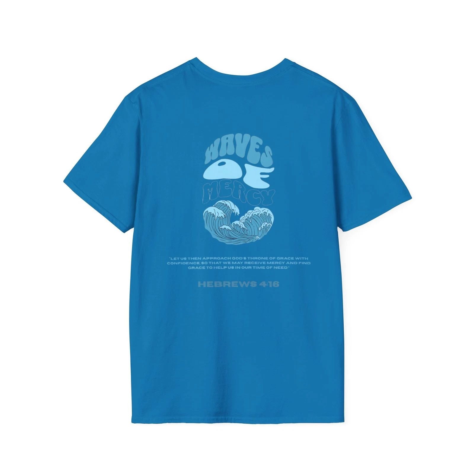 Waves Back Print T-Shirt | Christian Scripture Hebrews 4:16