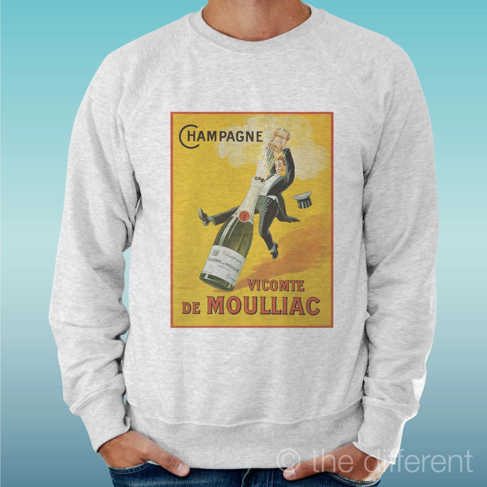 Felpa Man Light Sweater Light Grey " Champagne Poster Draw "