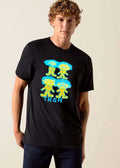 Trsh Four Stylized Cartoon Figures Yellow Cyan Caricature Heads shirt