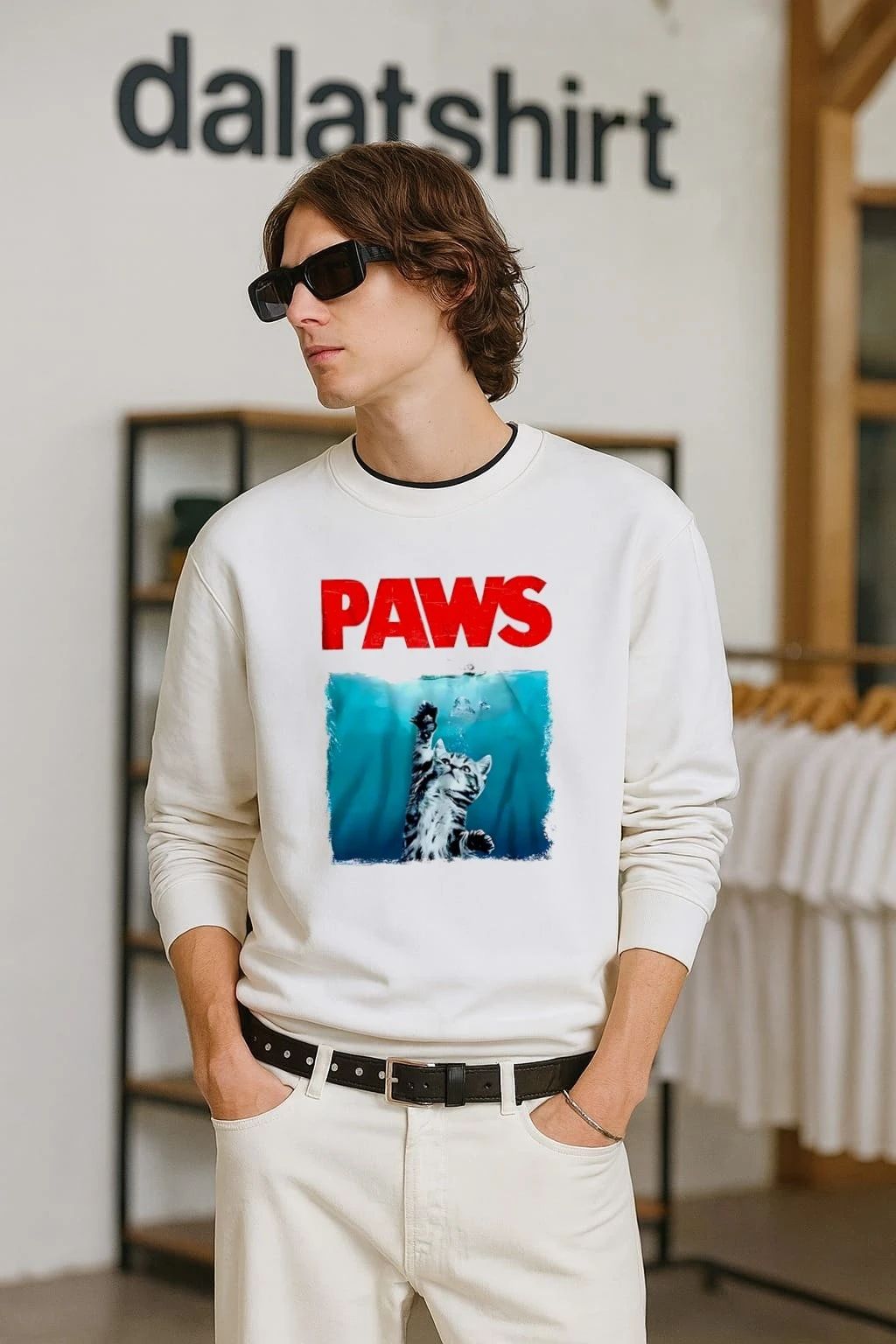 Cat kitten Jaws parody PAWS shirt