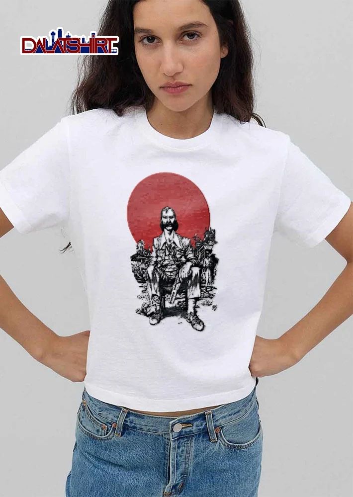 Harrier Du Bois Disco Elysium Kim Kitsuragi Seated Holding Gun Red Sun Line Art shirt