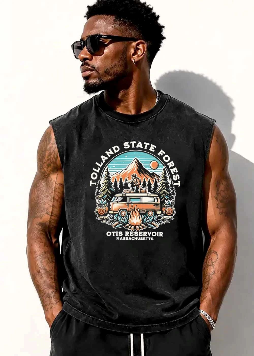 Tolland State Forest Otis Reservoir Massachusetts Camper Van Campfire Hiker Mountain Vintage Badge shirt