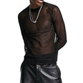 Stylish Mens See Through Long Sleeve Mesh T Shirts Muscles Sports Tops