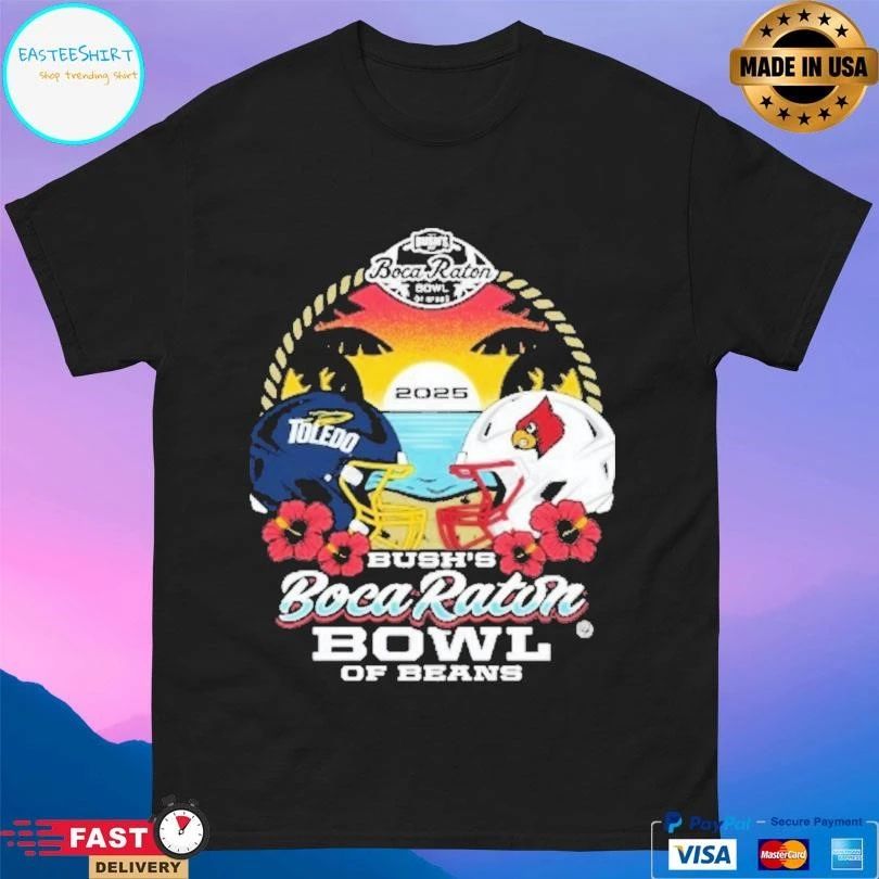 Toledo Rocket Vs Louisville Cardinals 2025 Boca Raton Bowl Of Beans Helmet T-shirts
