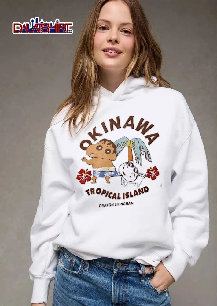 Crayon Shinchan Okinawa Tropical Island Shin Chan Shiro Cartoon Palm Tree Hibiscus Flowers shirt