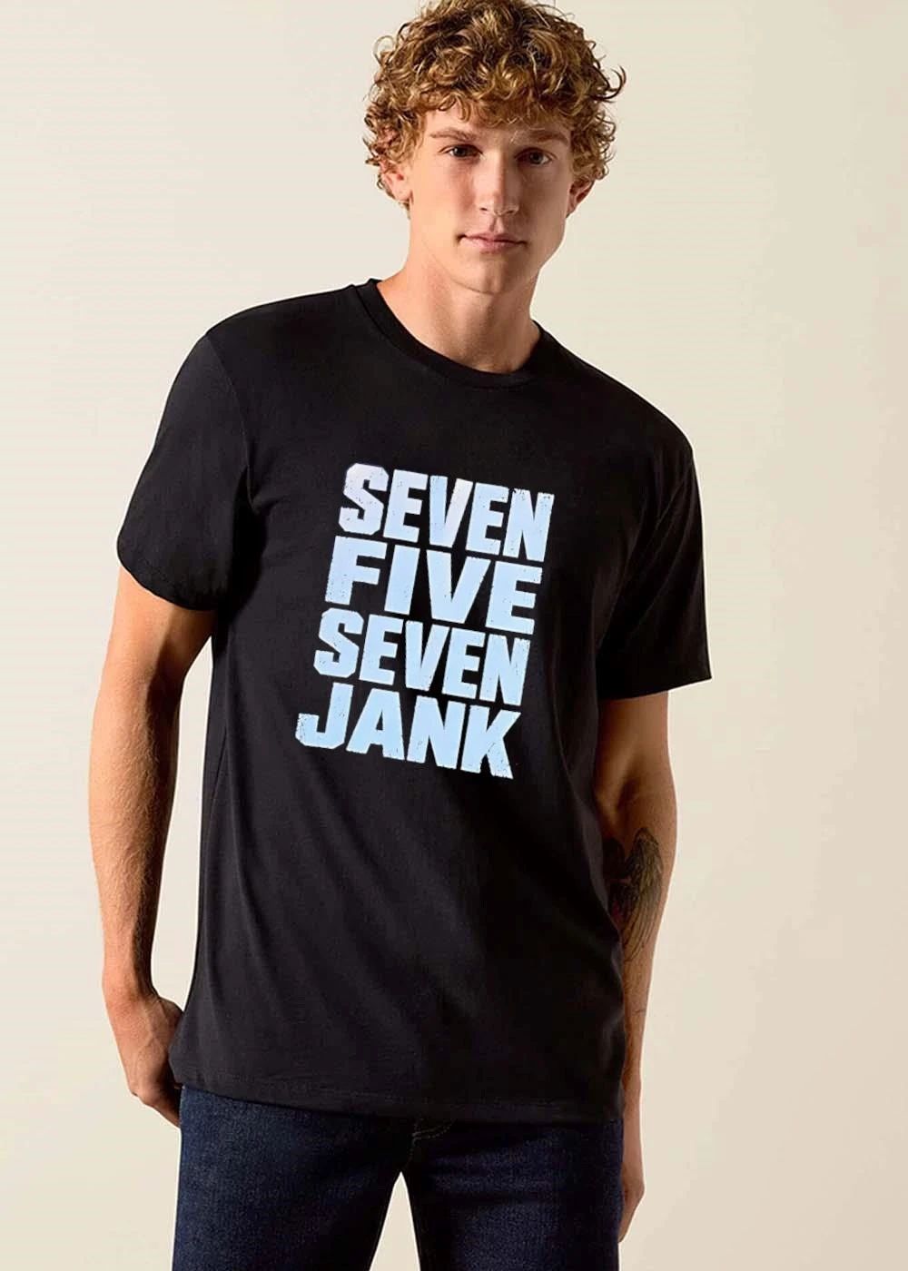 Seven Five Jank Distressed Bold Block Letters White Cracked Text shirt