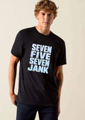 Seven Five Jank Distressed Bold Block Letters White Cracked Text shirt