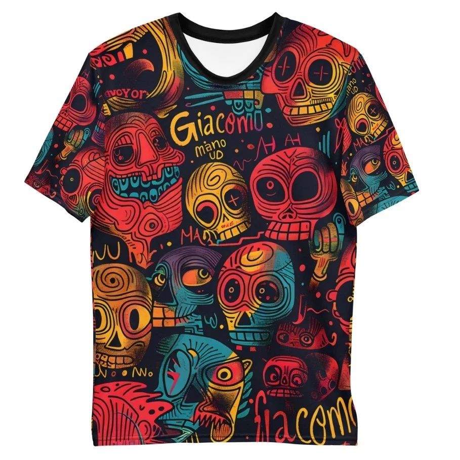 Men's Graphic T-Shirt: Colorful Skull Print, Trendy Crew Neck Tee