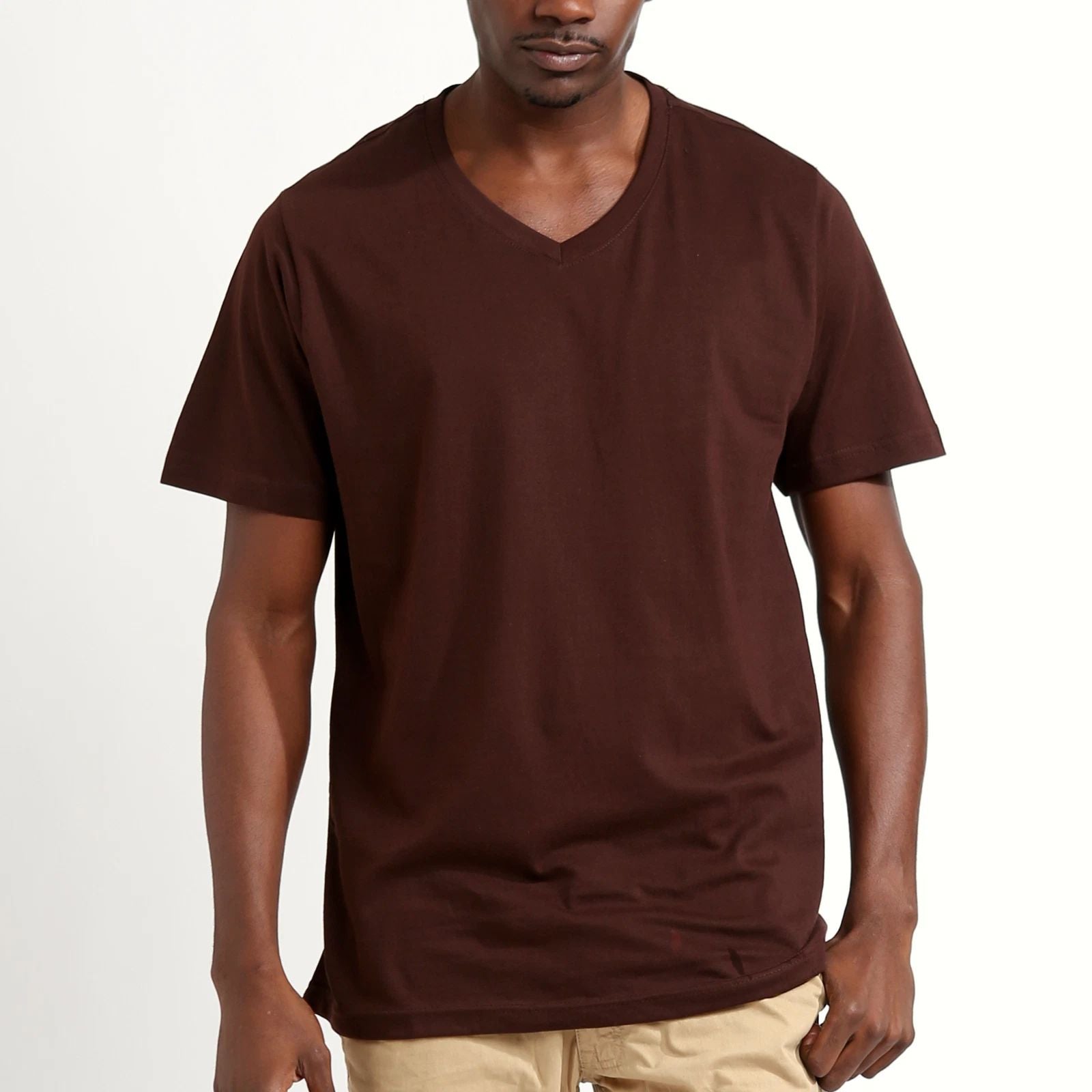 Rich Cotton Brown Regular Fit V-Neck T-Shirt – Comfort, Style, and Durability