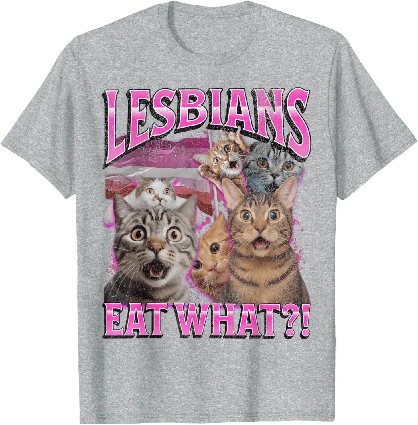 Lesbians Eat What?! Funny Cat Gay Pride LGBTQ Pun Bootleg T-Shirt
