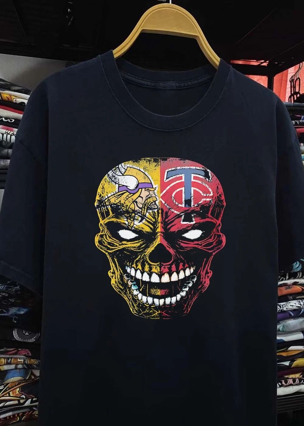 Minnesota Vikings and Minnesota Twins Skull T-Shirt