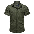 Men's Military Cargo Shirt Short Sleeve Cotton Work Hiking Fishing Casual Top