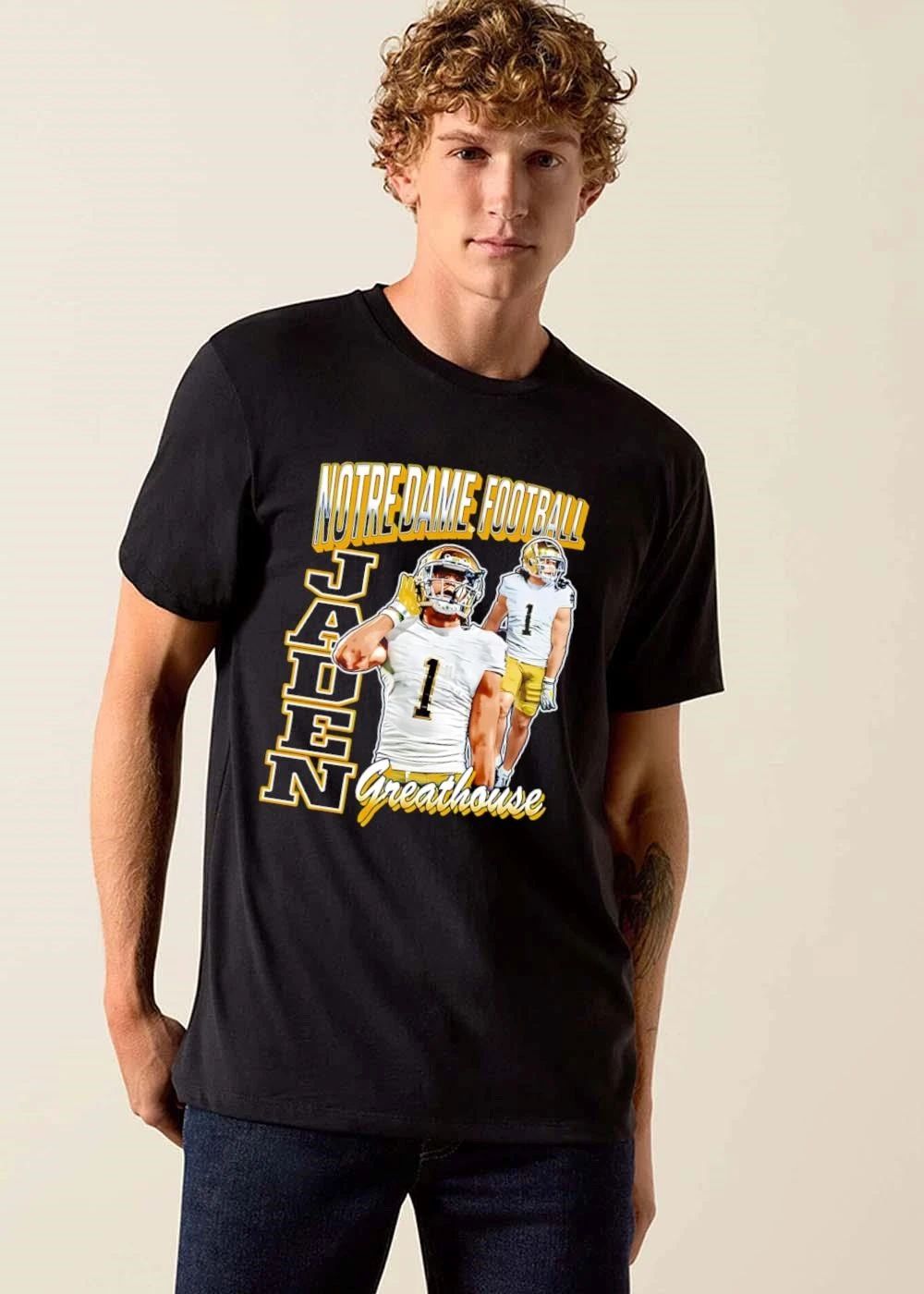 Notre Dame Fighting Irish NCAA Football Jaden Greathouse Player Action Cutouts Bootleg Style shirt