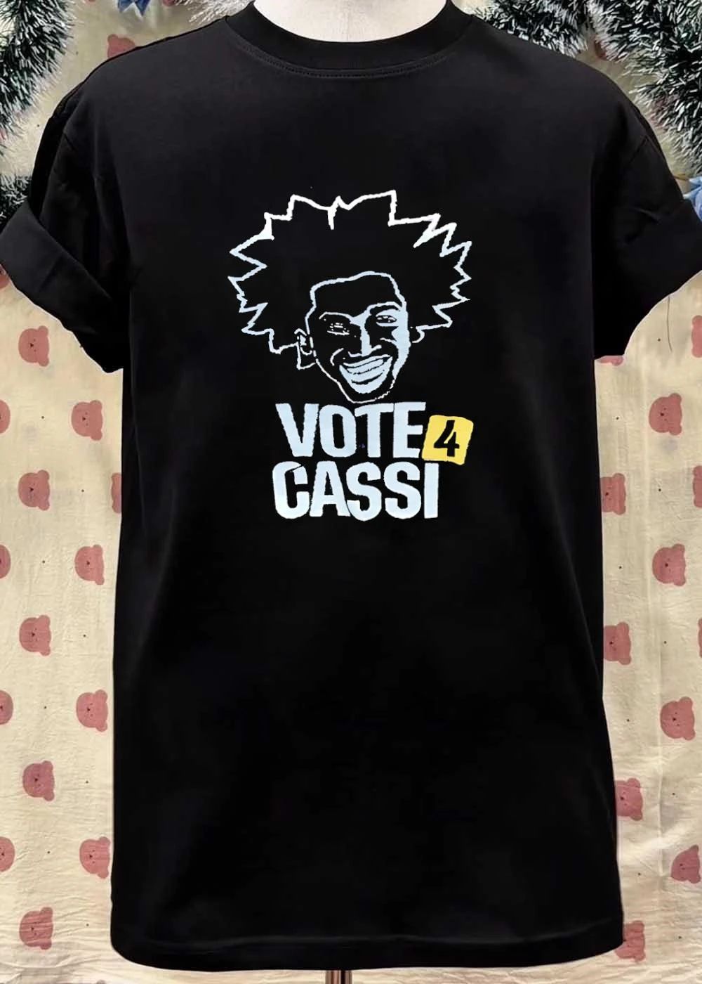 Vote For Cassi Spiky Afro Hair Smiling Person Portrait Line Art shirt
