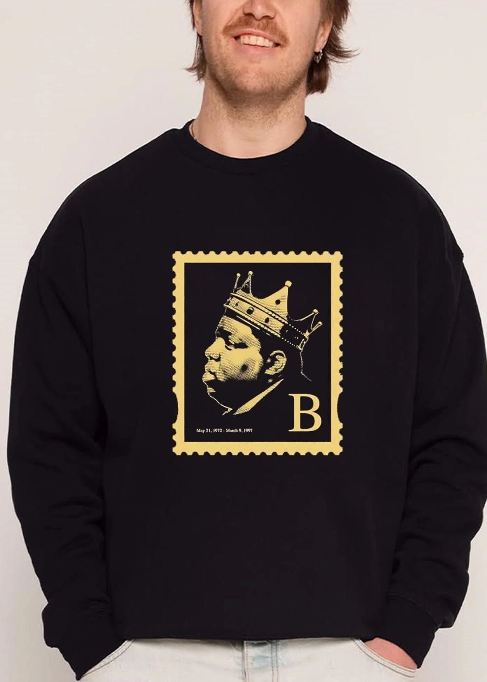 May 21 1972 March 9 1997 B Notorious Big Crowned Portrait Postage Stamp Typographic shirt