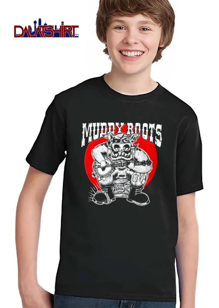Distressed Muddy Roots 2026 Cartoon Boar Playing Banjo Eyepatch Crate shirt
