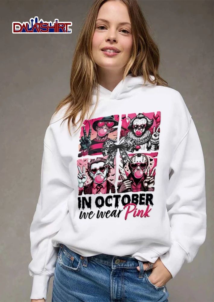 In October We Wear Pink Horror Villains Heart Sunglasses Bubble Gum Black Bow shirt