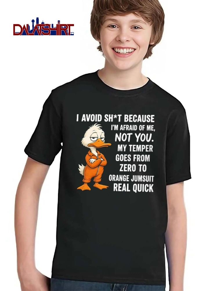 I Avoid Shit My Temper Goes From Zero To Orange Jumpsuit Real Quick Cartoon Duck Arms Crossed shirt