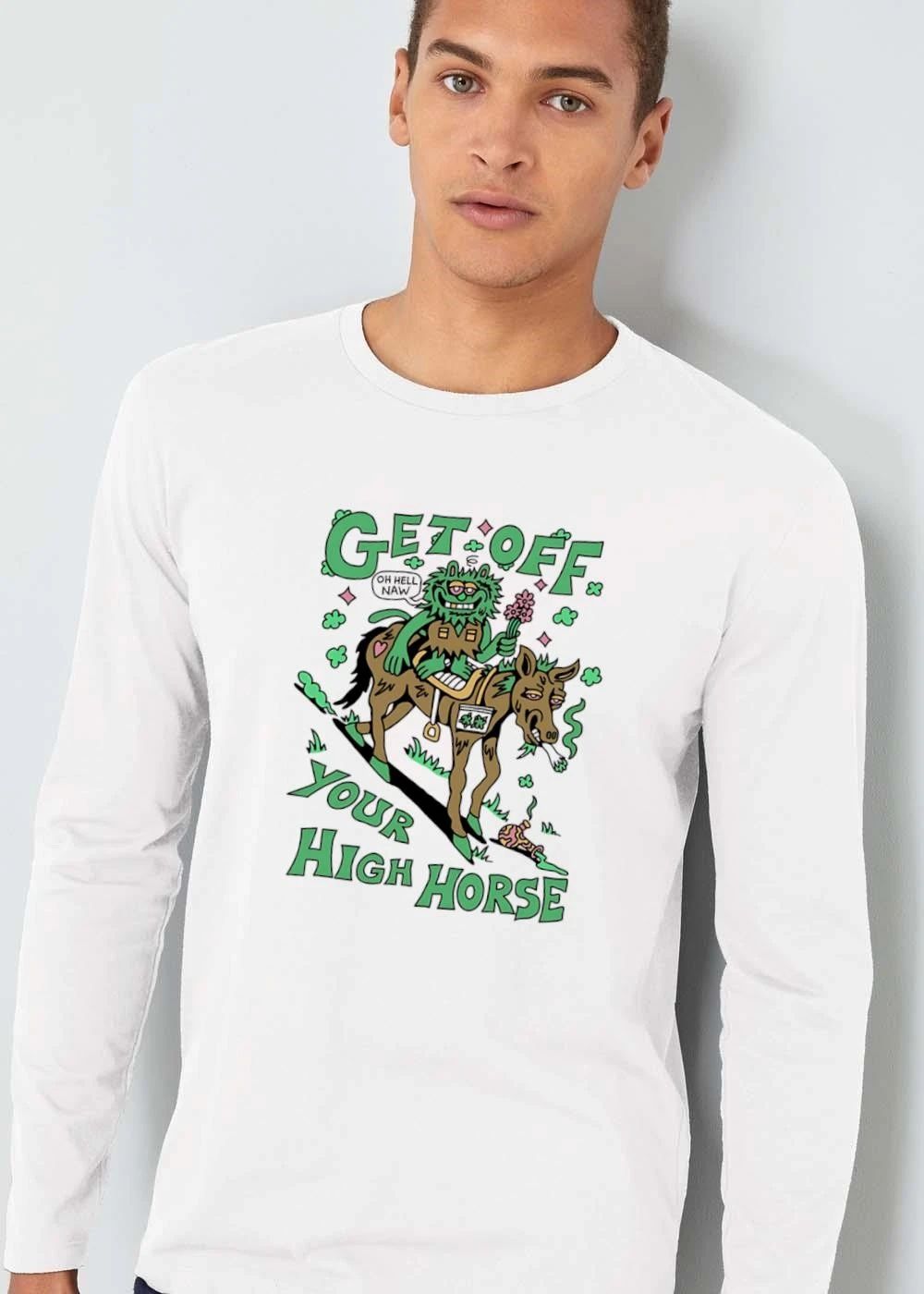 Premium Killer Acid Get Off Your High Horse Oh Hell Naw Green Monster Riding Stoned Animal Bong Cartoon shirt