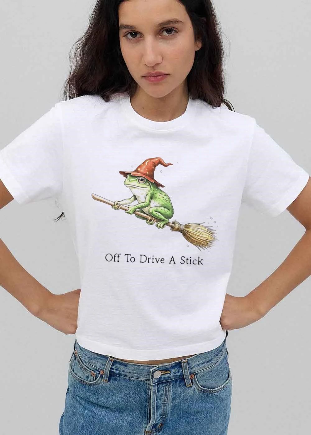Off To Drive A Stick Green Frog Wizard Riding Flying Broomstick shirt