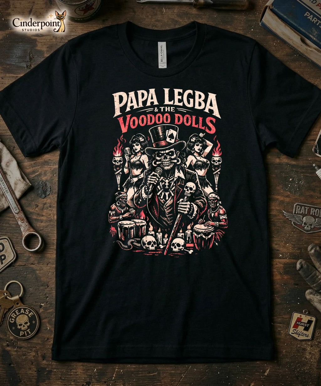 Papa Legba & The Voodoo Dolls T-Shirt - Retro Psychobilly Horror Punk Tee XS-5X