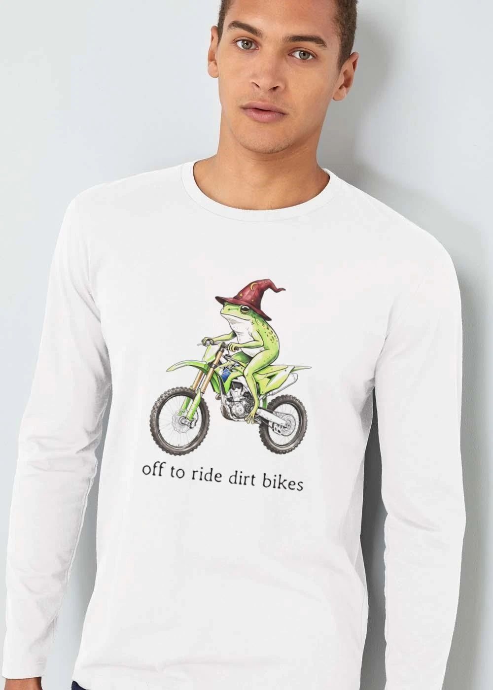Off To Ride Dirt Bikes Green Frog Wizard Hat Motocross Cartoon shirt