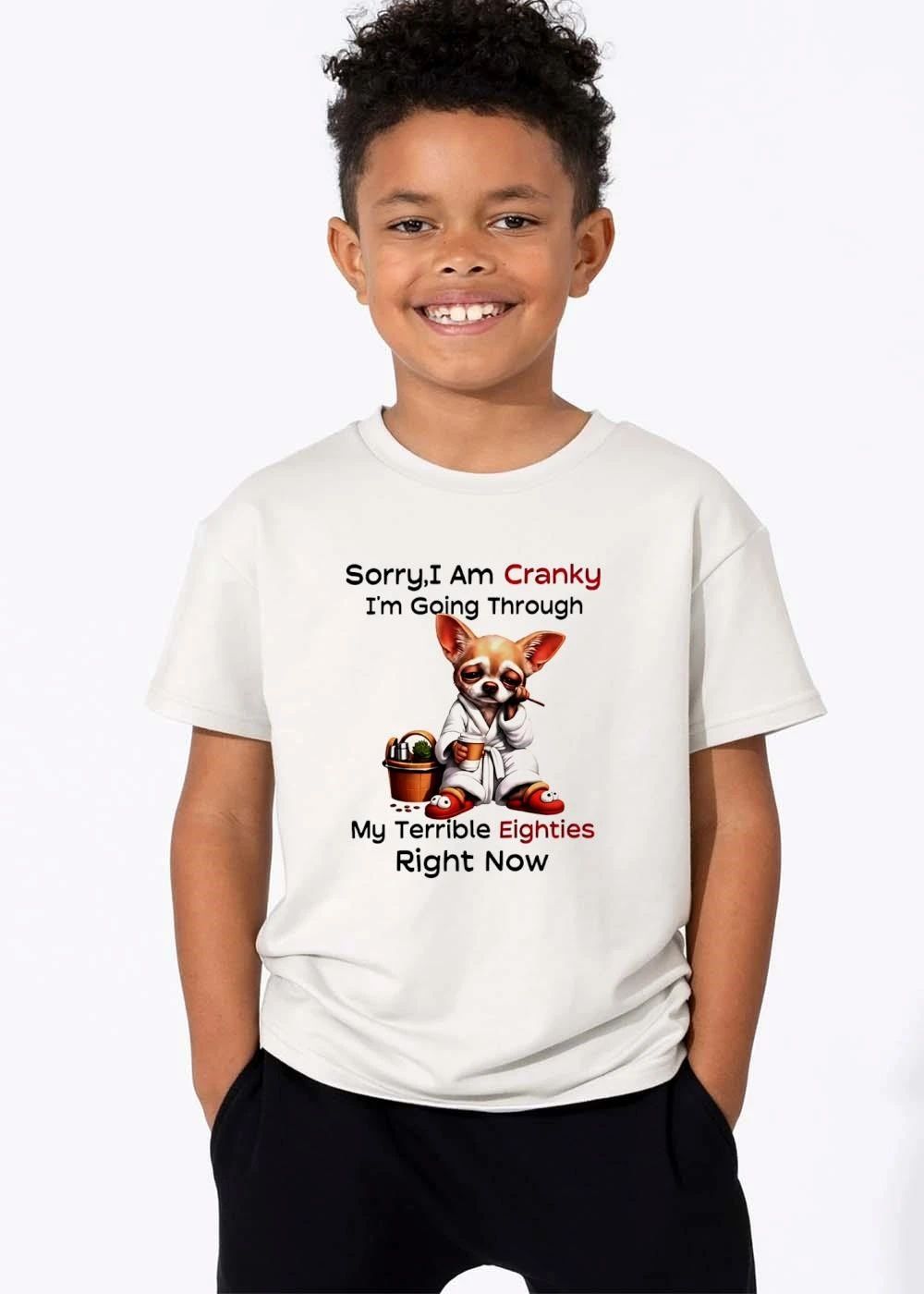 Sorry I Am Cranky Im Going Through My Terrible Eighties Right Now Tired Chihuahua Bathrobe Coffee Cup shirt