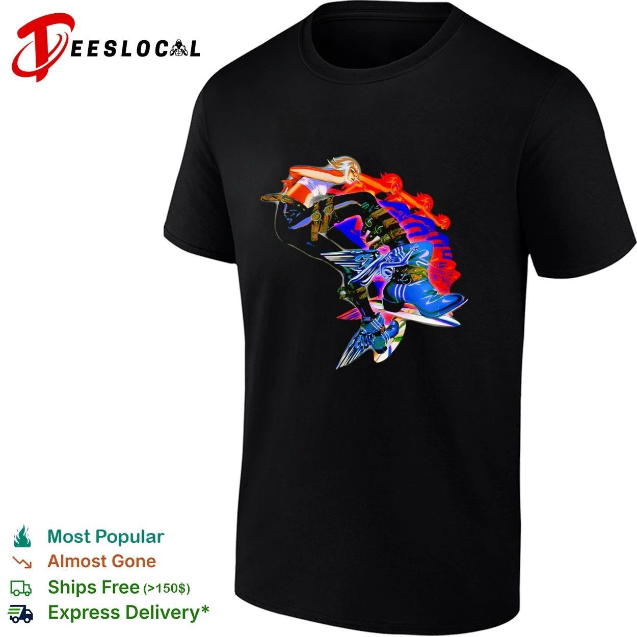 Anime Girl with Winged Boots and Belted Pants T-shirt