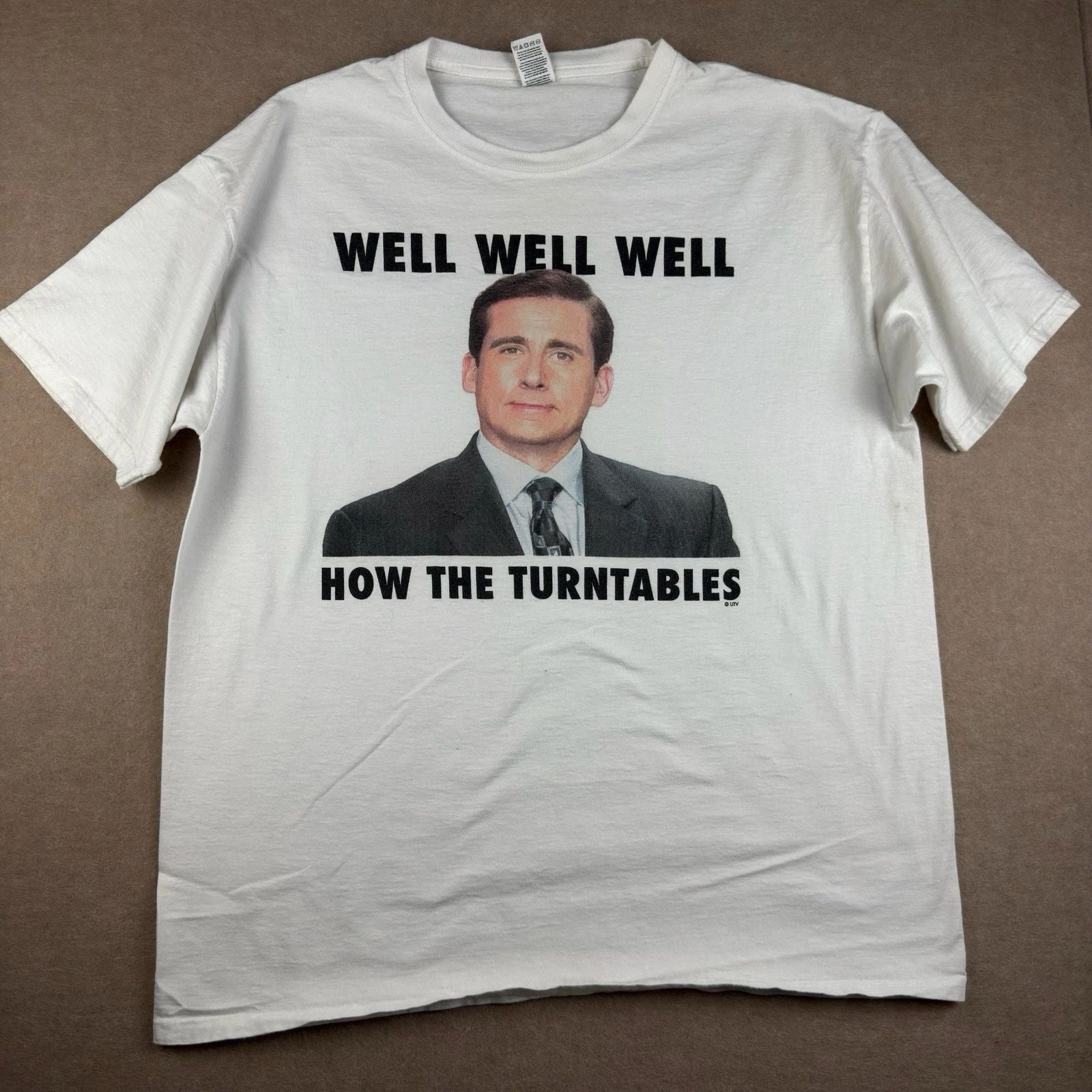 Fruit of the Loom Shirt Men’s L White Comedy Meme Steve Carell Funny Tee